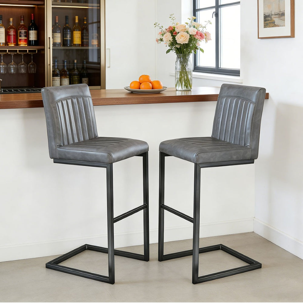 English Elm Faux Leather Counter Stools Set of Two Ergonomic Curved Back Metal Frame Kitchen Seating W5096P400662