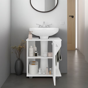 English Elm Phillips Under Sink Cabinet with Back Cut-Out for Pipes, Double Door Wide Freestanding White Storage B200P368104