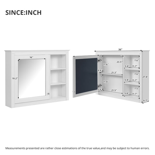 English Elm 36'' Modern Medicine Cabinet Wall Mounted Mirror with Adjustable Shelf, MDF Durable Storage, White N710P322791K