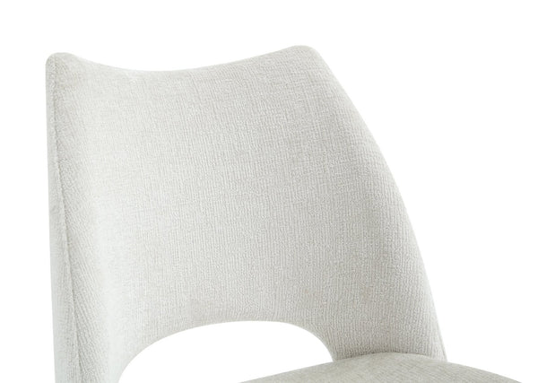 English Elm Modern Chenille Linen Accent Chair Sculptural Hollow Back Swivel Seat for Dining Vanity Off White W3493P452649