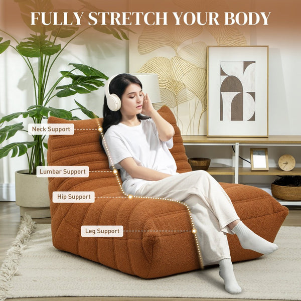 English Elm Bean Bag Floor Sofa Teddy Fleece Channel Tufted Foam Seat for Gaming Lounge T3971P405928