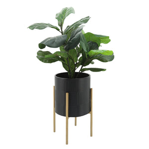 English Elm S/2 Iron Planters with Geometric Embossed Detail on Gold Metal Stands Indoor Outdoor B079106791