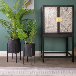 English Elm S/2 Iron Scale Shaped Planters on Stands Architectural Black Gold Indoor Outdoor B079106792