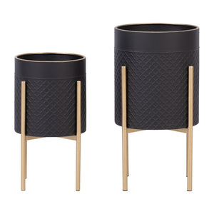 English Elm S/2 Iron Scale Shaped Planters on Stands Architectural Black Gold Indoor Outdoor B079106792