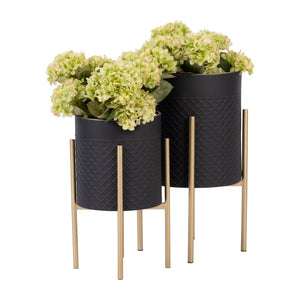 English Elm S/2 Iron Scale Shaped Planters on Stands Architectural Black Gold Indoor Outdoor B079106792