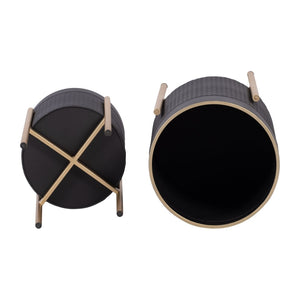 English Elm S/2 Iron Scale Shaped Planters on Stands Architectural Black Gold Indoor Outdoor B079106792