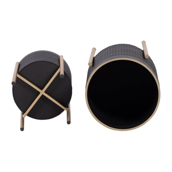 English Elm S/2 Iron Scale Shaped Planters on Stands Architectural Black Gold Indoor Outdoor B079106792