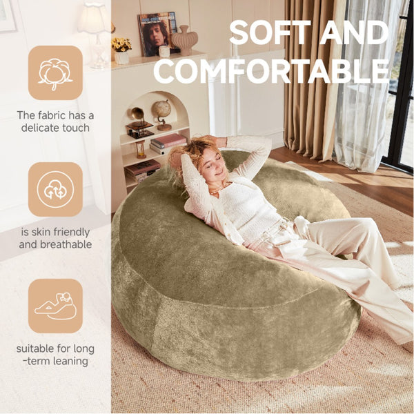 English Elm 6ft Round Memory Foam Bean Bag Lounge Chair with Washable Flannel Cover for Adults Khaki W3737P422974