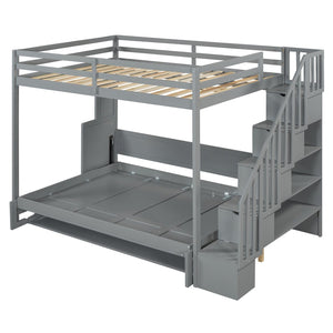 English Elm Full Over Murphy Bunk Bed with Hydraulic Lift Staircase Storage and Fold Away Desk LP000698AAE
