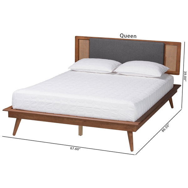 Baxton Studio Baxton Studio Delfina Queen Size Platform Bed in Dark Grey Fabric with Walnut Wood Finish Design MG0005-1/0004-Rattan-Queen