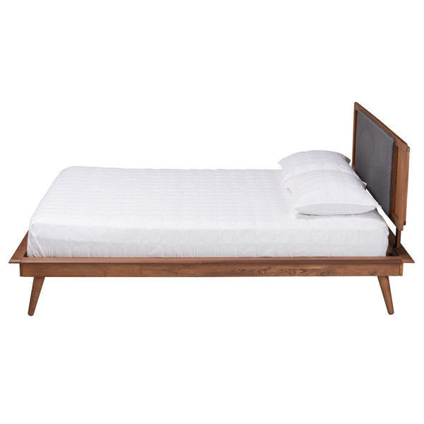 Baxton Studio Baxton Studio Delfina Queen Size Platform Bed in Dark Grey Fabric with Walnut Wood Finish Design MG0005-1/0004-Rattan-Queen