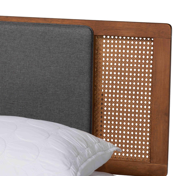 Baxton Studio Baxton Studio Delfina Queen Size Platform Bed in Dark Grey Fabric with Walnut Wood Finish Design MG0005-1/0004-Rattan-Queen