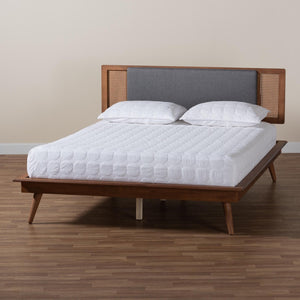 Baxton Studio Baxton Studio Delfina Queen Size Platform Bed in Dark Grey Fabric with Walnut Wood Finish Design MG0005-1/0004-Rattan-Queen