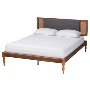 Baxton Studio Baxton Studio Mid-Century Modern Dark Grey Fabric Platform Bed with Walnut Wood and Storage Space Eliseo King MG0005-Rattan-King