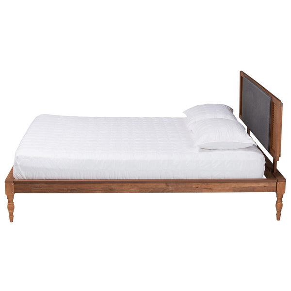 Baxton Studio Baxton Studio Mid-Century Modern Dark Grey Fabric Platform Bed with Walnut Wood and Storage Space Eliseo King MG0005-Rattan-King