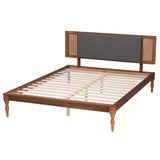 Baxton Studio Eliseo Mid-Century Modern Dark Grey Fabric and Walnut Brown Finished Wood King Size Platform Bed