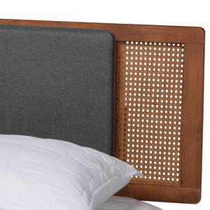 Baxton Studio Baxton Studio Mid-Century Modern Dark Grey Fabric Platform Bed with Walnut Wood and Storage Space Eliseo King MG0005-Rattan-King