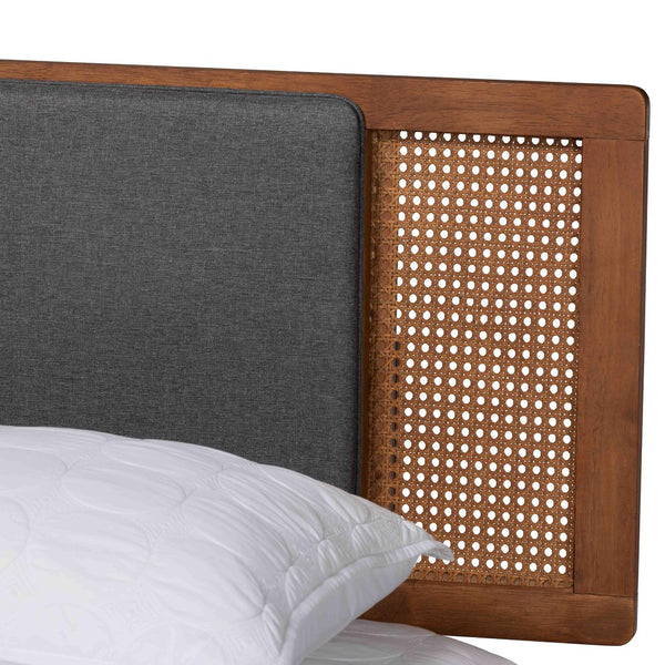 Baxton Studio Baxton Studio Mid-Century Modern Dark Grey Fabric Platform Bed with Walnut Wood and Storage Space Eliseo King MG0005-Rattan-King