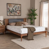 Baxton Studio Eliseo Mid-Century Modern Dark Grey Fabric and Walnut Brown Finished Wood King Size Platform Bed