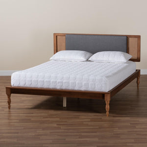 Baxton Studio Baxton Studio Mid-Century Modern Dark Grey Fabric Platform Bed with Walnut Wood and Storage Space Eliseo King MG0005-Rattan-King