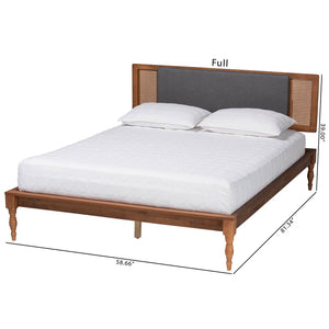 Baxton Studio Baxton Studio Mid-Century Modern Dark Grey Fabric Platform Bed with Walnut Wood and Storage Space Eliseo King MG0005-Rattan-King