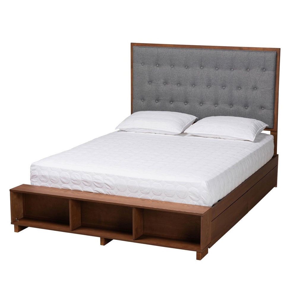 Baxton Studio Baxton Studio Jalie King Platform Storage Bed with Grey Upholstered Headboard & Walnut Finish MG9765/6001-1S-King