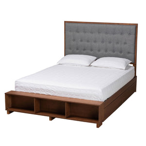 Baxton Studio Baxton Studio Jalie King Platform Storage Bed with Grey Upholstered Headboard & Walnut Finish MG9765/6001-1S-King