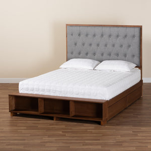 Baxton Studio Baxton Studio Jalie King Platform Storage Bed with Grey Upholstered Headboard & Walnut Finish MG9765/6001-1S-King