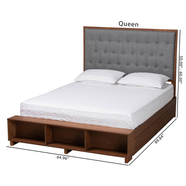Baxton Studio Baxton Studio Jalie King Platform Storage Bed with Grey Upholstered Headboard & Walnut Finish MG9765/6001-1S-King