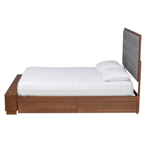 Baxton Studio Baxton Studio Jalie King Platform Storage Bed with Grey Upholstered Headboard & Walnut Finish MG9765/6001-1S-King
