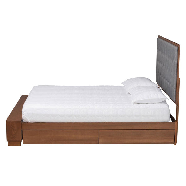 Baxton Studio Baxton Studio Jalie King Platform Storage Bed with Grey Upholstered Headboard & Walnut Finish MG9765/6001-1S-King
