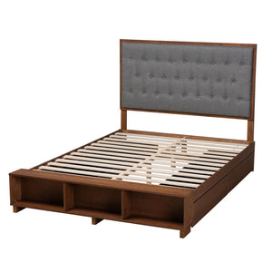 Baxton Studio Baxton Studio Jalie King Platform Storage Bed with Grey Upholstered Headboard & Walnut Finish MG9765/6001-1S-King