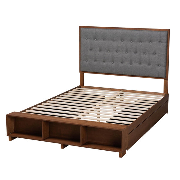 Baxton Studio Baxton Studio Jalie King Platform Storage Bed with Grey Upholstered Headboard & Walnut Finish MG9765/6001-1S-King