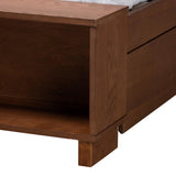 Baxton Studio Jalie Classic Transitional Grey Fabric and Walnut Brown Finished Wood Queen Size Platform Storage Bed