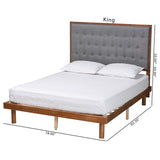 Baxton Studio Bellini Classic and Traditional Grey Fabric and Walnut Brown Finished Wood Queen Size Platform Bed