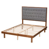 Baxton Studio Bellini Classic and Traditional Grey Fabric and Walnut Brown Finished Wood Queen Size Platform Bed