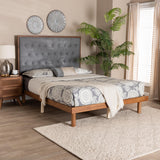 Baxton Studio Bellini Classic and Traditional Grey Fabric and Walnut Brown Finished Wood Queen Size Platform Bed