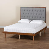 Baxton Studio Bellini Classic and Traditional Grey Fabric and Walnut Brown Finished Wood Queen Size Platform Bed