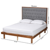 Baxton Studio Bellini Classic and Traditional Grey Fabric and Walnut Brown Finished Wood Queen Size Platform Bed