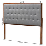 Baxton Studio Harumi Classic and Traditional Grey Fabric and Walnut Brown Finished Wood Queen size Headboard