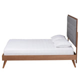 Baxton Studio Dericia Classic and Traditional Grey Fabric and Walnut Brown Finished Wood Queen Size Platform Bed