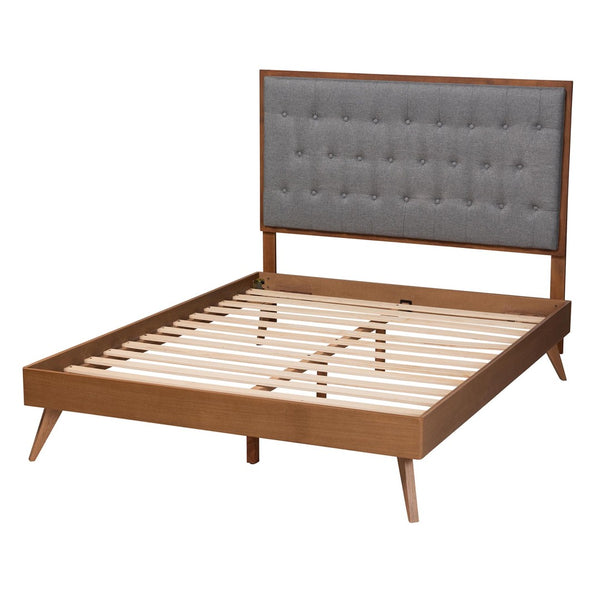 Baxton Studio Baxton Studio Dericia King Size Platform Bed - Grey Fabric Upholstery & Walnut Wood Finish Elegance MG9765/9704-King
