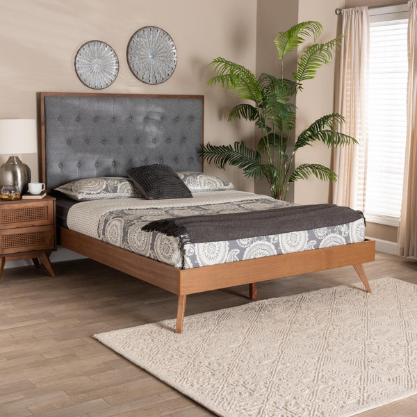 Baxton Studio Baxton Studio Dericia King Size Platform Bed - Grey Fabric Upholstery & Walnut Wood Finish Elegance MG9765/9704-King