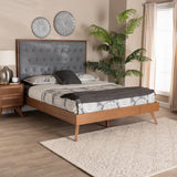 Baxton Studio Dericia Classic and Traditional Grey Fabric and Walnut Brown Finished Wood Queen Size Platform Bed