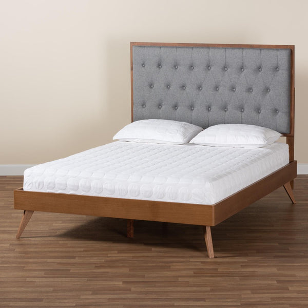 Baxton Studio Baxton Studio Dericia King Size Platform Bed - Grey Fabric Upholstery & Walnut Wood Finish Elegance MG9765/9704-King