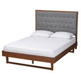 Bryn Classic and Traditional Grey Fabric and Walnut Brown Finished Wood Platform Bed