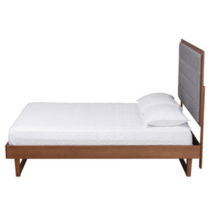 Baxton Studio Bryn Classic and Traditional Grey Fabric and Walnut Brown Finished Wood Queen Size Platform Bed