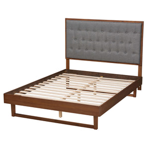 Baxton Studio Bryn Classic and Traditional Grey Fabric and Walnut Brown Finished Wood Queen Size Platform Bed