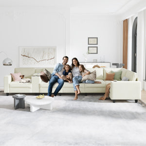 English Elm L-Shaped 6-Seater Corduroy Sofa With Storage, Usb Charging & Flexible Configuration For Comfort W680S00055