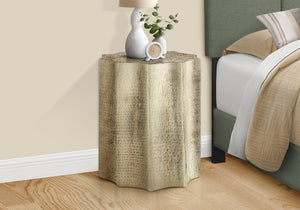 English Elm Accent Table, Modern Boho Drum Design In Antique Gold Metal – Stylish Side Or Nightstand For Small Spaces B2710P219444